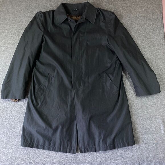 Jos A Bank Wool Lined Trench Coat Mens 46L Black Removable Liner - Picture 1 of 12